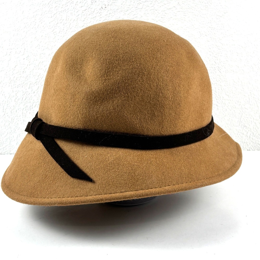 Currency by Helen Welsh Cloche Hat Womens OS Brown Wool Felt Italy Bow Flapper - Picture 2 of 6